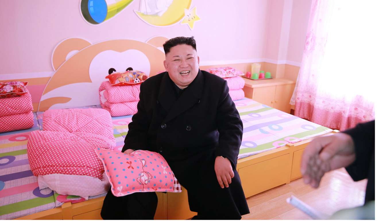 A photo provided by the Korean Central News Agency on February 2 hows North Korean leader Kim Jong-un at the newly built Pyongyang Orphans' Primary School. Photo: Xinhua