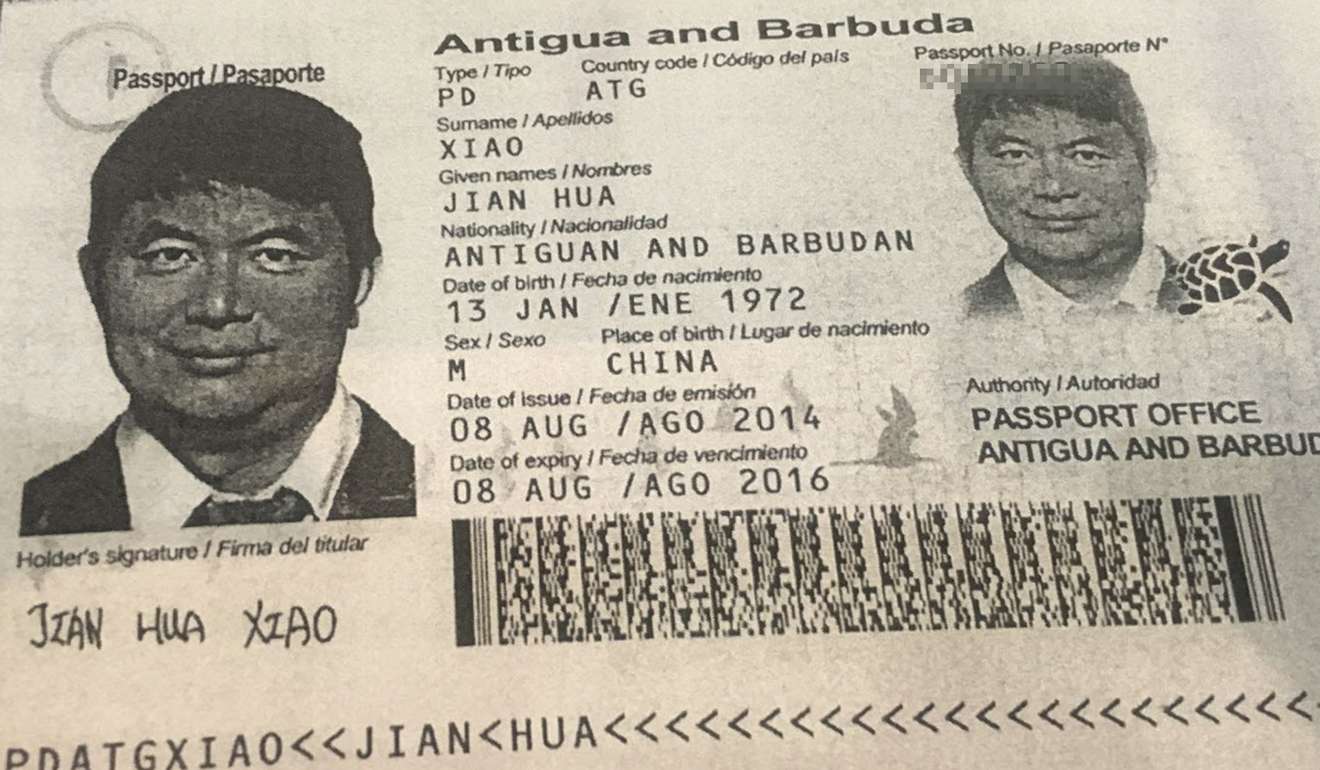 A copy of Xiao Jianhua's Antiguan and Barbudan diplomatic passport, obtained by the South China Morning Post. Photo: Handout