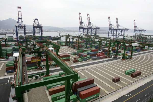Containers are seen stacked up at the Port of Taipei in northern Taiwan. Photo: Reuters