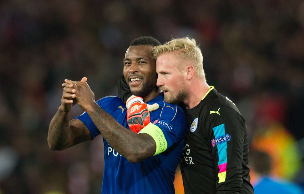 Wes Morgan scored in the 2-0 win and Schmeichel saved a penalty. Photo: Xinhua