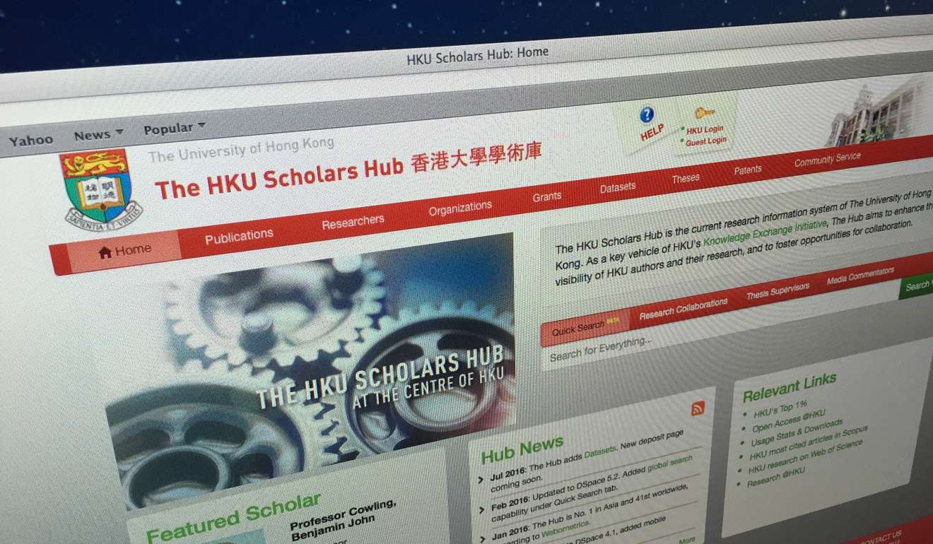 The HKU Scholars Hub website. Photo: Handout