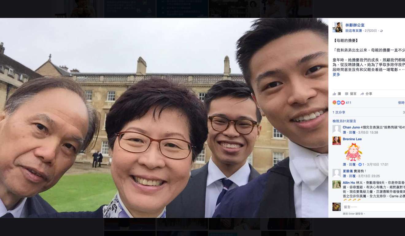 Carrie Lam posts a family shot. Photo: Handout