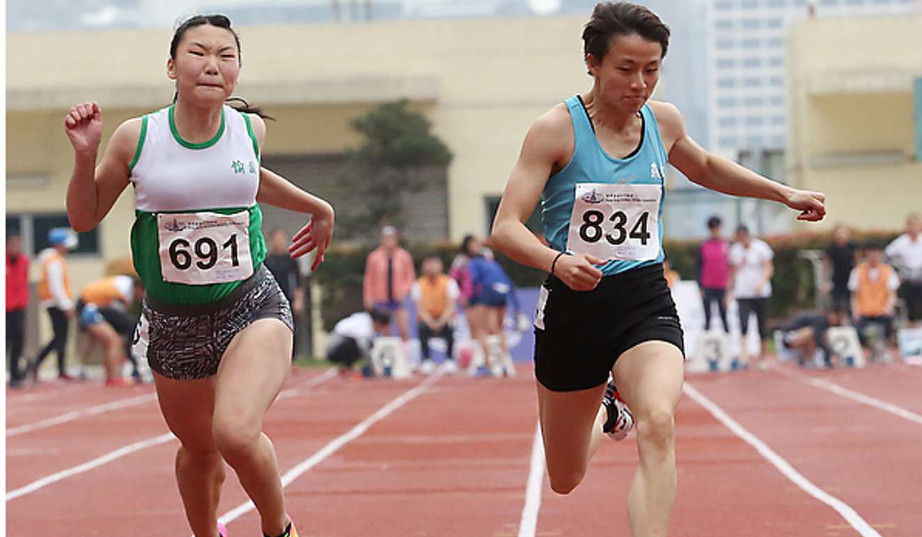 Leung Kwan-yi and Lam On-ki battle it out in the women’s 100m final.