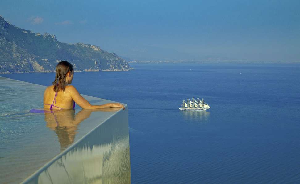 Monastero Santa Rosa’s infinity pool overlooks the Amalfi Coast.