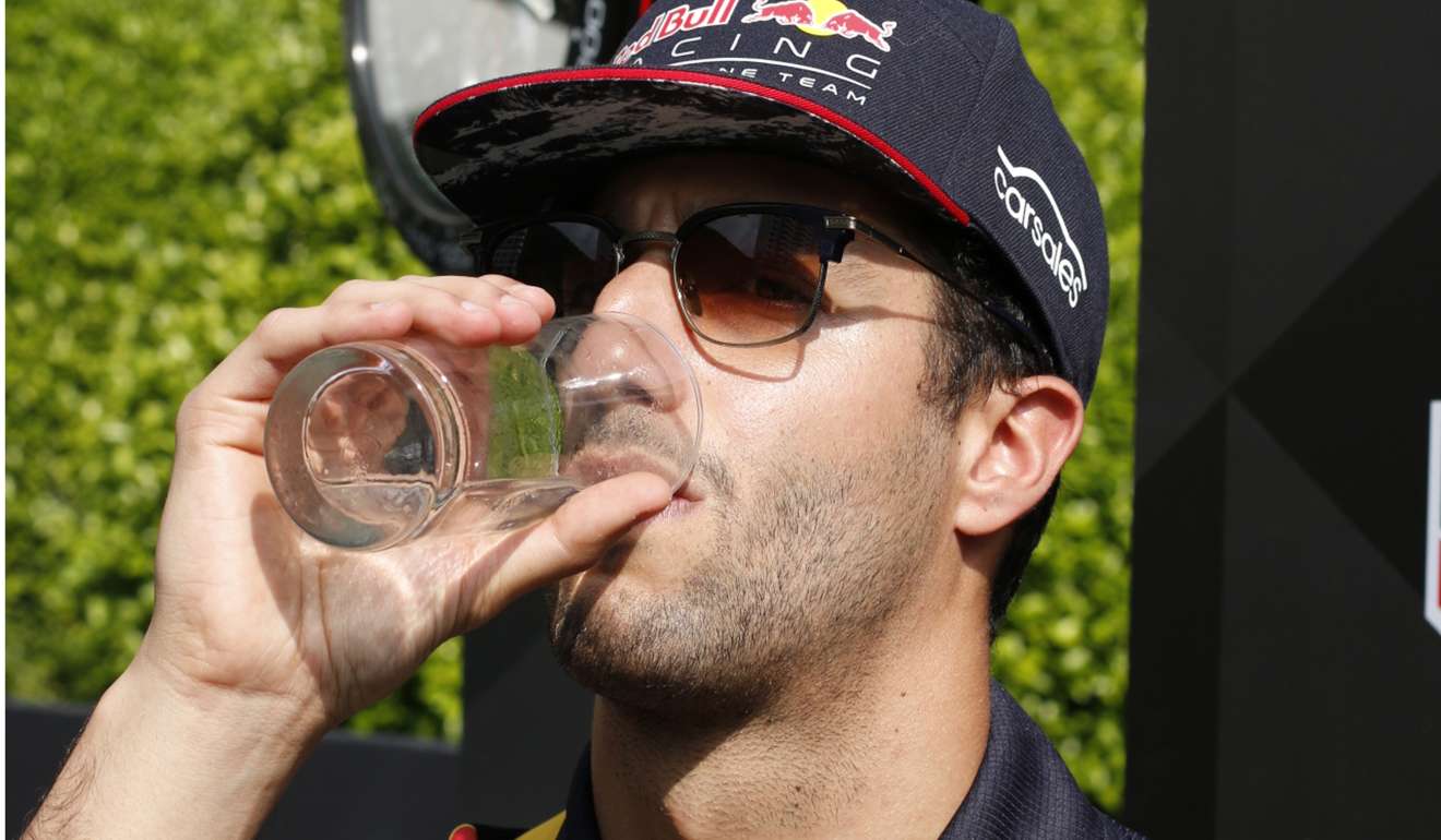 Daniel Ricciardo takes a drink during Wednesday’s press conference at Repulse Bay. Photo: Unus Alladin