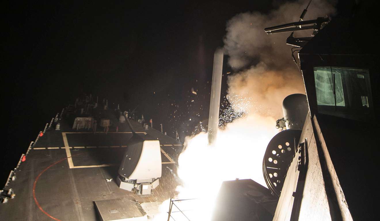A Tomahawk missile is launched from the USS Ross in a pre-dawn attack on Syria Friday morning. Photo: Reuters / US Navy