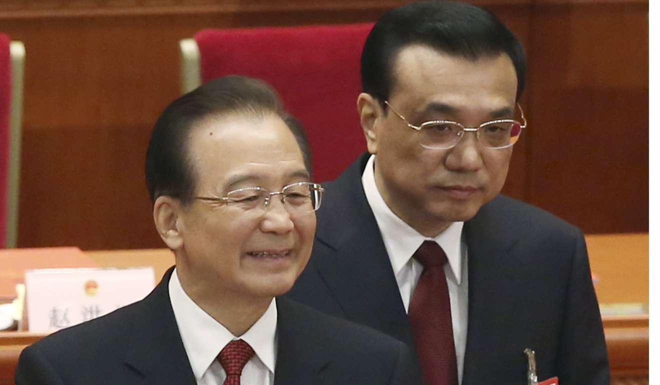 Premier Li Kiqiang, right, and former Chinese Premier Wen Jiabao at the closing session of the National People's Congress. In 2007, Wen said that China’s economic growth trajectory was “unstable”. Photo: AP