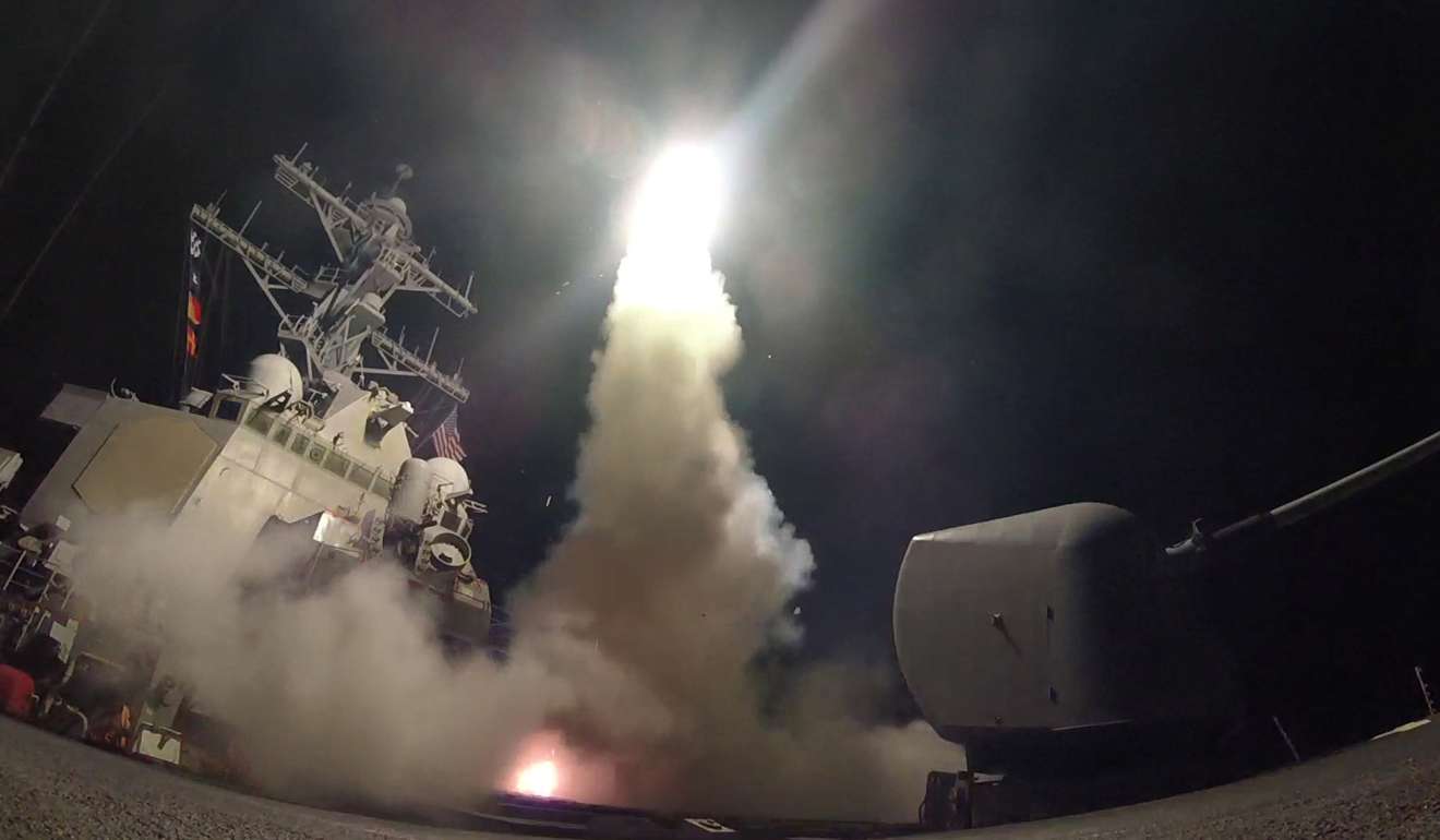 US Navy guided-missile destroyer USS Porter launches a cruise missile strike against Syria. Many commentators saw the strike on Syria as a cautionary example for Xi to ponder in connection with North Korea. Photo: Reuters