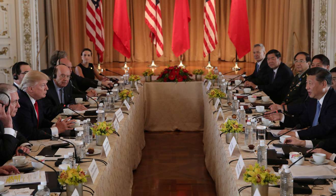 US President Donald Trump (2nd L) holds a bilateral meeting with China's President Xi Jinping (R) at Trump's Mar-a-Lago estate in Palm Beach, Florida. Xi’s delegation has left on Friday. Photo: Reuters