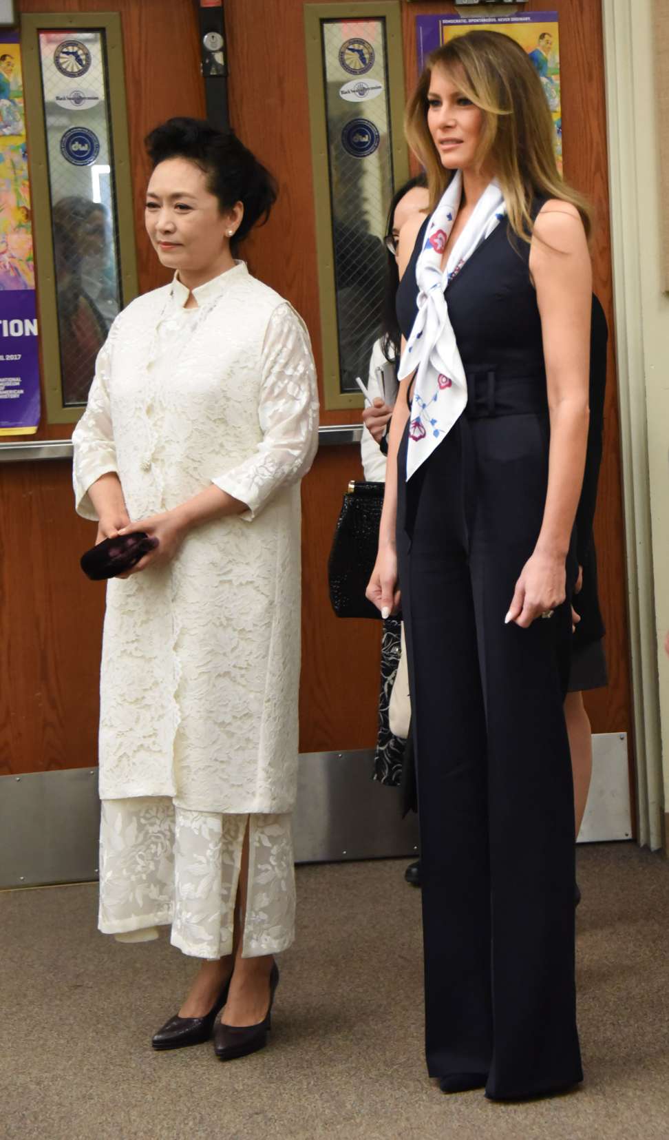 China’s first lady Peng Liyuan and US first lady Melania Trump visit the Bak Middle School of the Arts in Palm Beach, Florida, on Friday. Photo: AFP