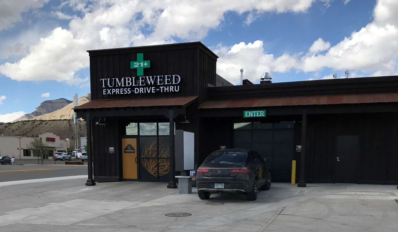 Tumbleweed Express Drive-Thru, the first first drive-thru marijuana dispensary in the United States, is shown in Parachute, Colorado. Photo: Reuters