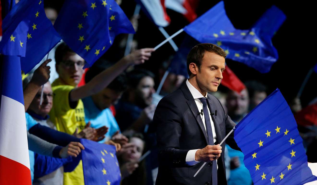 Emmanuel Macron’s success in the first round of the French presidential election boosted stocks in Hong Kong and Asia (except China) on Monday. Photo: Reuters