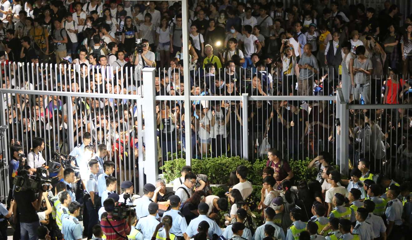Protesters break into ‘Civic Square’ after a week-long gathering in September 2014 before the Occupy protests got into full swing. Photo: Sam Tsang