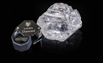 An 1,109-carat diamond: workers at Lucara’s Karowe diamond mine in Botswana have, to date, found 47 stones weighing 100 carats or more. Photo: Lucara Diamond