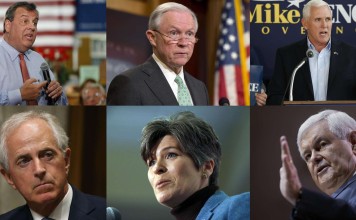 From top left: New Jersey Governor Chris Christie, Alabama Senator Jeff Sessions, Indiana Governor Mike Pence, Tennessee Senator Bob Corker, Iowa Senator Joni Ernst and Former House Speaker Newt Gingrich. Photos: AP, AFP