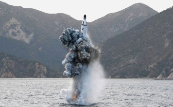 An underwater test-firing of a strategic submarine ballistic missile is seen in this undated photo released by North Korea's Korean Central News Agency (KCNA) on April 24. Another such launch was said to have been carried out on Wednesday. Photo: Reuters