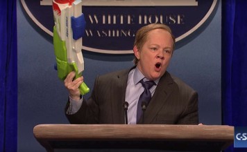 Melissa McCarthy as White House press secretary Sean Spicer, on Saturday Night Live. Photo: Saturday Night Live