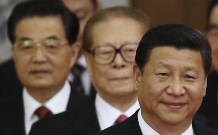 Communist Party general secretary Xi Jinping (right) with retired leaders Hu Jintao (left) and Jiang Zemin in Beijing in September 2014. Photo: Reuters