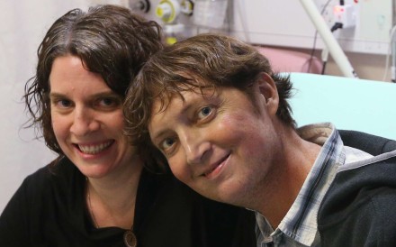 Canadian liver patient Mike Watson (right) with wife Lisa in Queen Mary Hospital. Photo: Felix Wong