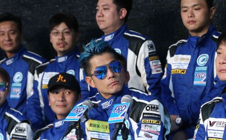 Celebrities suit up and lend their star power to Formula E – (front row from left) Jacquelin Chong, Alex Fong Fong Chung-Sun, Aaron Kwok Fu-shing and Chin Ka-lok. Photo: K. Y. Cheng