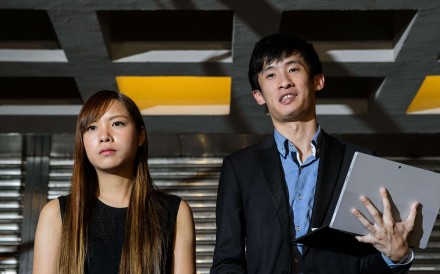 Pro-independence lawmakers Baggio Leung and Yau Wai-ching will move to appeal the disqualification from parliament. Photo: AFP Pro-independence lawmakers Baggio Leung and Yau Wai-ching will move to appeal the disqualification from parliament. Photo: AFP