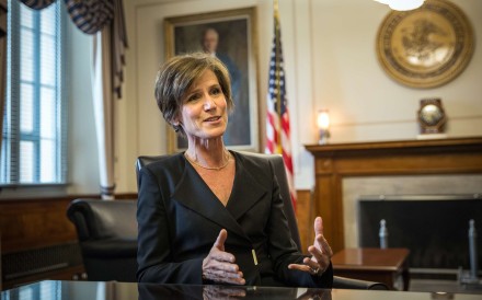 Acting Attorney General Sally Yates, an Obama administration holdover who was to serve until Trump’s nominee was installed, said in a letter released to reporters late Monday that she questioned the legality of Trump’s moves to block refugees and temporarily ban entry for citizens from seven Muslim nations. Photo: Washington Post