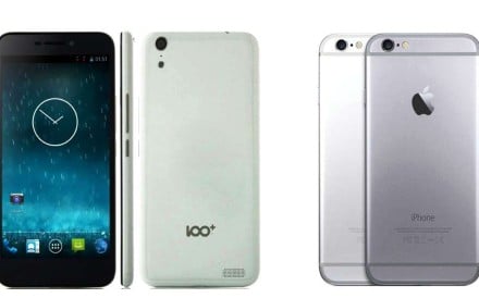 Shenzhen Baili’s 100C smartphone, left, and Apple’s iPhone 6. Photo: Handout