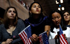 People watch the election results at Hillary Clinton’s election night event in New York City. Photo: AFP