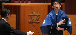 Sixtus Baggio Leung Chung-hang takes his oath in the Legislative Council on October 12. Photo: Sam Tsang