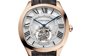 CartierThe cushion-shaped Drivede Cartier tourbillon wristwatch features a sleek design with a 18ct pink gold case and a brown alligator skin strap for racing fans, HK$675,000