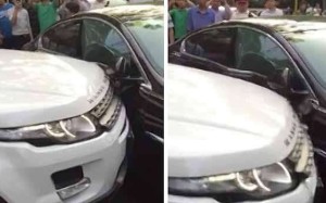 Screen grabs show the Range Rover ramming the black Jaguar saloon. Screen grabs show the Range Rover ramming the black Jaguar saloon.