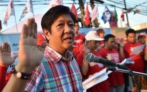 Ferdinand Marcos Jnr, Philippine vice-presidential candidate and son of the late dictator Ferdinand Marcos, speaking to supporters at a political campaign rally in Manila. Photo: AFP