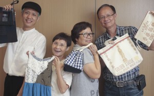 From left: fashion designer Hung Ming-kin, retired seamstresses Yip Mee-yung and Kwok Hung-lin, and retired pattern maker Henry Cheung Chi-man with their upcycling products. Photo: Paul Yeung From left: fashion designer Hung Ming-kin, retired seamstresses Yip Mee-yung and Kwok Hung-lin, and retired pattern maker Henry Cheung Chi-man with their upcycling products. Photo: Paul Yeung