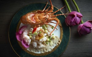 Sautéed lobster with lotus seed and lotus root at Golden Bauhinia Cantonese restaurant in Wan Chai.