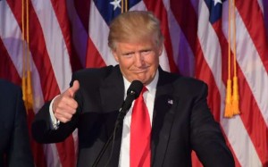 Republican presidential nominee Donald Trump gives a speech during election night at the New York Hilton Midtown in New York on November 8, 2016. Republican presidential elect Donald Trump stunned America and the world November 9, riding a wave of populist resentment to defeat Hillary Clinton in the race to become the 45th president of the United States. / AFP PHOTO / JIM WATSON