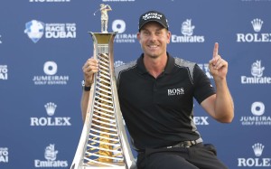 Henrik Stenson with the trophy after clinching the Race to Dubai money list at the DP World Tour Championship tournament. Photo: AP Henrik Stenson with the trophy after clinching the Race to Dubai money list at the DP World Tour Championship tournament. Photo: AP