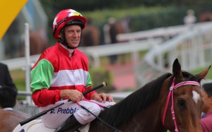Brett Prebble and Jumbo Luck return to scale after winning on Sunday. Photos: Kenneth Chan