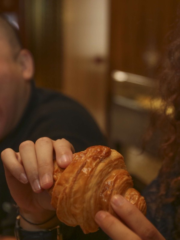 David Sung and Ines Gafsi taste croissants at the Mandarin Cake Shop in Central. Photo: Chen Xiaomei David Sung and Ines Gafsi taste croissants at the Mandarin Cake Shop in Central. Photo: Chen Xiaomei