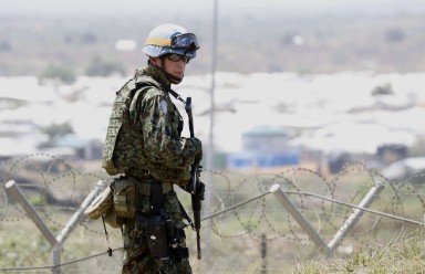 A Japanese ground Self-Defence Force troop stands guard during peacekeeping operations in Juba, South Sudan. Photo: Kyodo A Japanese ground Self-Defence Force troop stands guard during peacekeeping operations in Juba, South Sudan. Photo: Kyodo