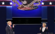 Republican Donald Trump and Democrat Hillary Clinton during the second presidential debate at Washington University in Missouri. Photo: EPA
