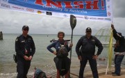 Australian adventurer Sandy Robson after coming ashore on the island of Saibai in the Torres Strait at the end of her journey.
