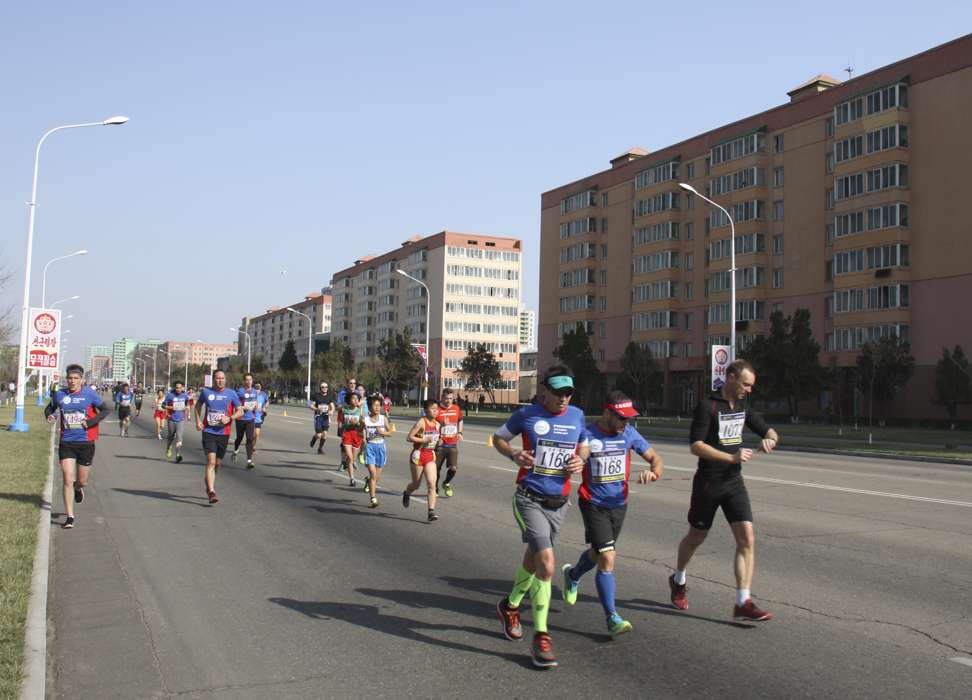 Runners in the Pyongyang Marathon on April 9.