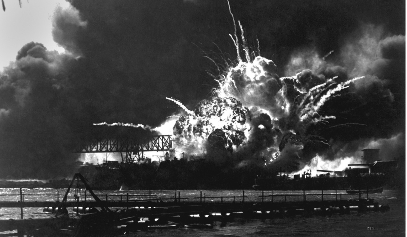 Explosion of the USS Shaw’s forward magazine during the Japanese attack on Pearl Harbour on December 7, 1941.