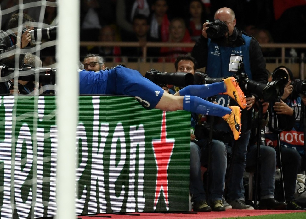 Juventus defender Giorgio Chiellini takes a tumble. Photo: AFP