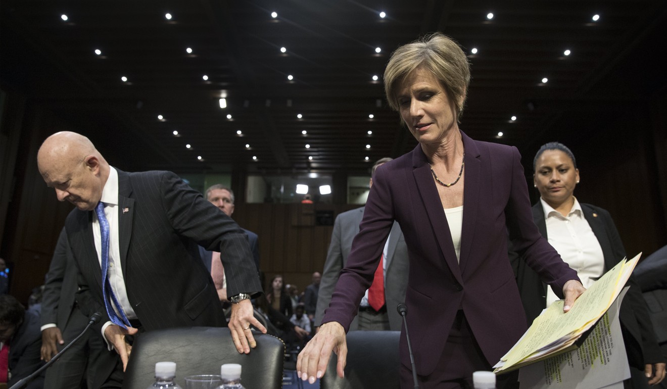 Former Acting Attorney General Sally Yates and former Director of National Intelligence James Clapper leave after testifying before the Senate Judiciary subcommittee hearing on Russian interference in the 2016 election. Photo: EPA