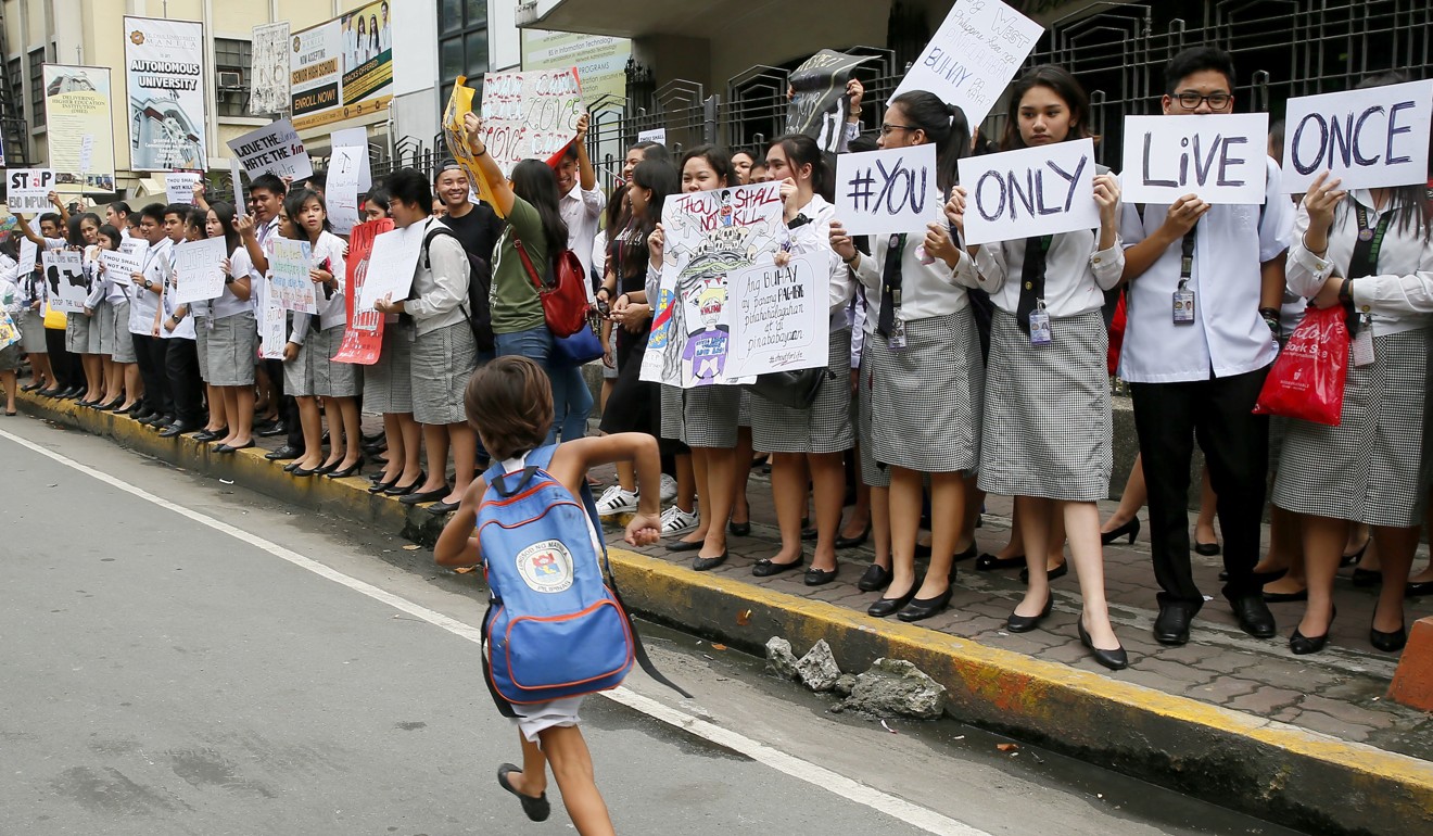 Students from St Paul's University in Manila protest in September against killings perpetrated in Philippine President Rodrigo Duterte’s drugs crackdown. Photo: AP