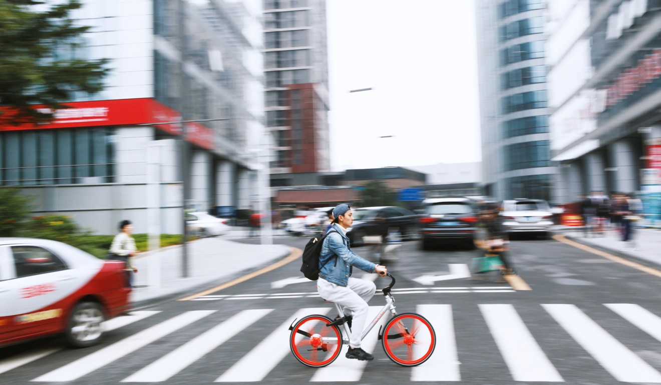 A Mobike rider in Shenzhen, China. Photo: Handout