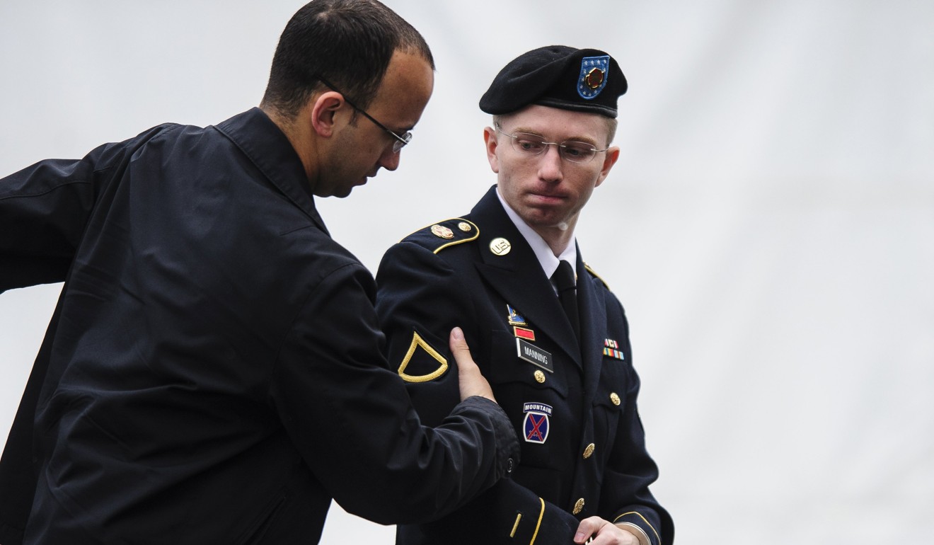 US Army Private Bradley Manning (R), who would later become Chelsea Manning, arrives at court in 2013. File photo: EPA