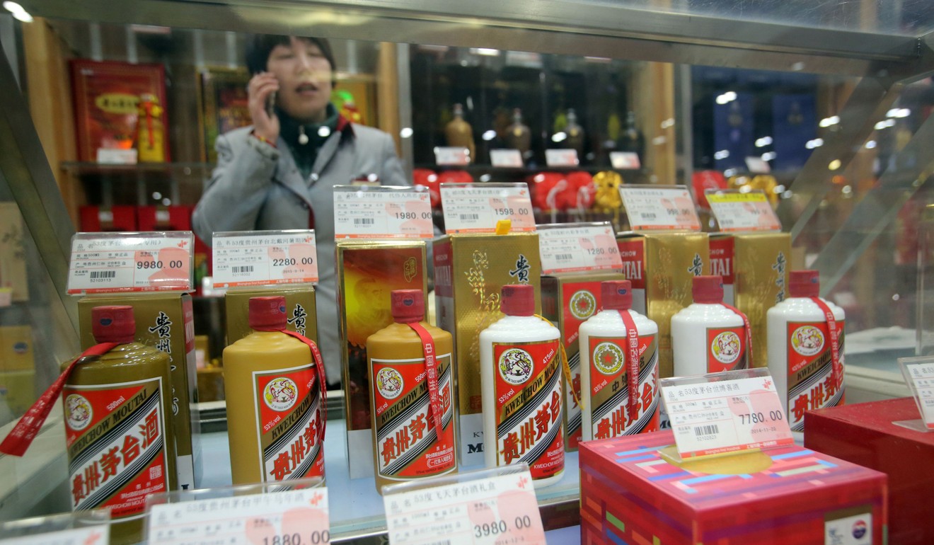 Liquor giant Kweichow Moutai rose 2.5 per cent to a record close of 430.19 yuan on Tuesday. Photo: Imaginechina