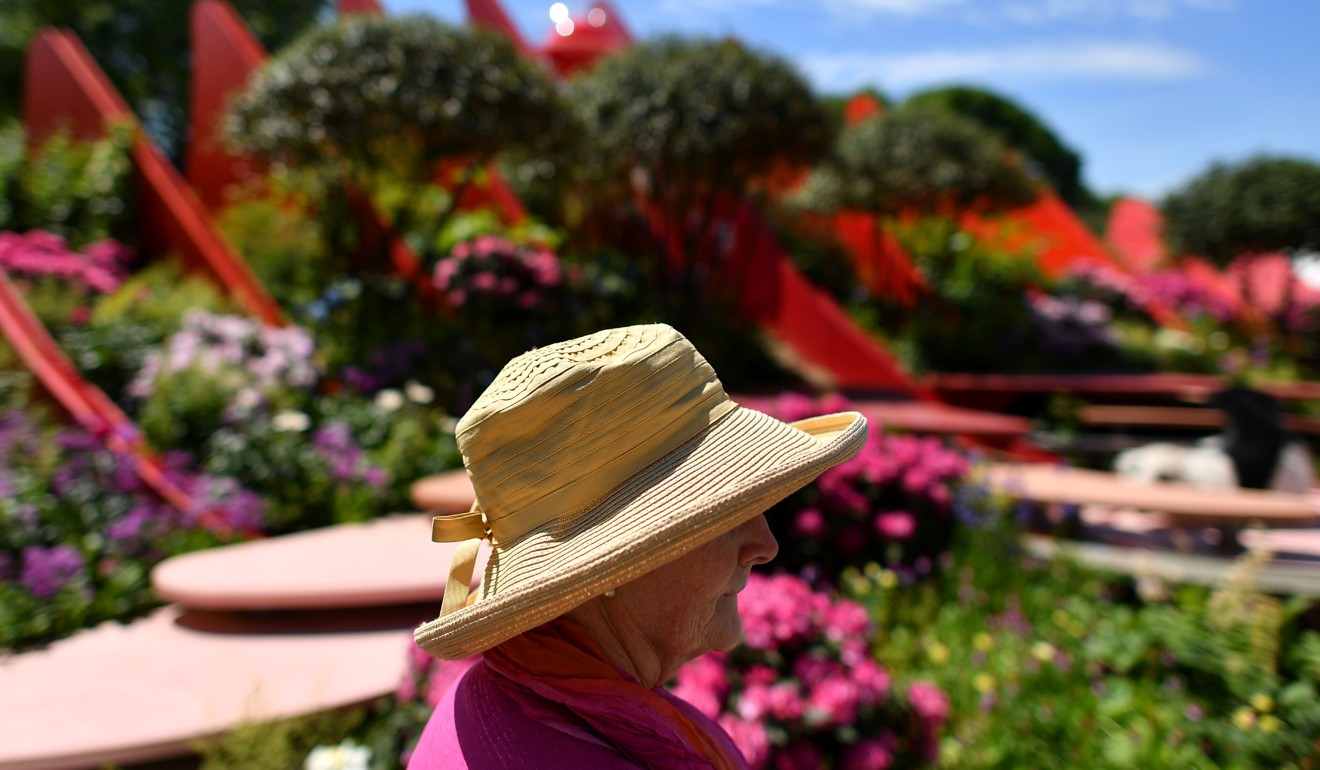 A woman looks at exhibits in front of the “Chengdu Silk Road Garden” at the 2017 Chelsea Flower Show in London on Monday. Over the next decade, we will see a major step-up in global connectivity, and China will continue its migration from the fringes of the world stage to the centre. Photo: AFP